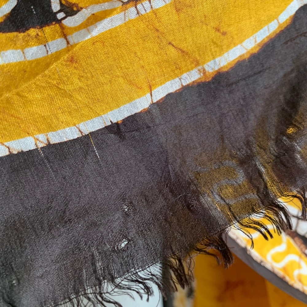 Patterned Tumeric Silk Sari / Shawl - image 6